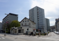 Blick ins Weiherviertel Bregenz mit ehemaligem Hotel Helvetia