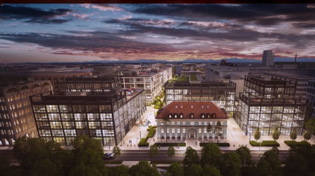 So soll die größte Bürobaustelle Münchens nach Fertigstellung aussehen.