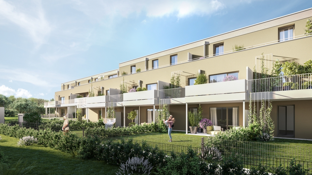 Visualisierung des Wohnbauprojekts Faerber² in 2540 Bad Vöslau von der NID. © NOE Immobilien Development